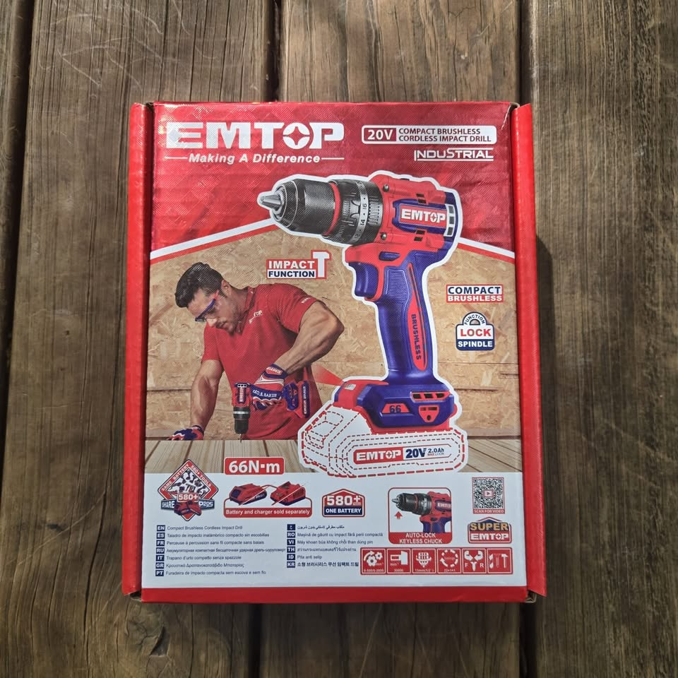Barreno Percutor Inalámbrico 20V 1/2" Brushless 66 Nm Bare Tool | EMTOP ECIDL206681