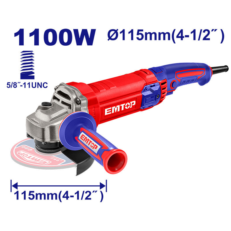 Pulidora Angular 4-1/2" 1,100W 12,000 RPM Eje 5/8 | EMTOP ULAGR11083