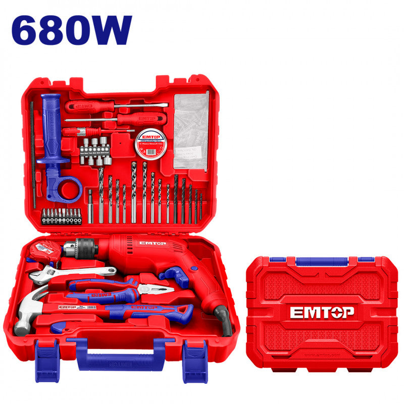 Kit Barreno Percutor 680W 1/2" + 122 Piezas y Maleta | EMTOP ULEDK12201
