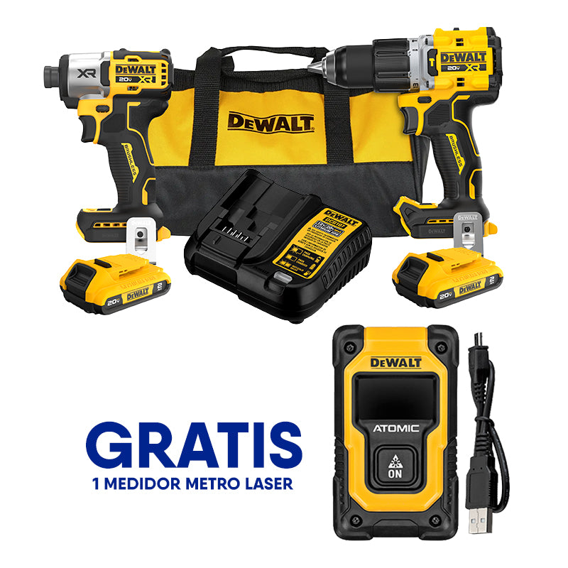 Combo Taladro Percutor 1/2 Y Atornillador De Impacto 1/4, Inalambrico 20v Xr, Brushless. Gratis Metro Laser. Dewalt