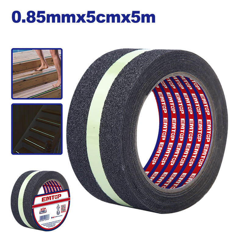 CINTA ANTIDESLIZANTE 5CM X 5M X 0.85MM, CON FRANJA LUMINOSA, ALTA ADHERENCIA. EMTOP