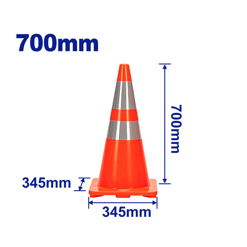 CONO DE SEGURIDAD PVC 27-1/2 PLG. BASE 13-1/2 X 13-1/2 PLG, CON CINTAS REFLECTIVAS. EMTOP