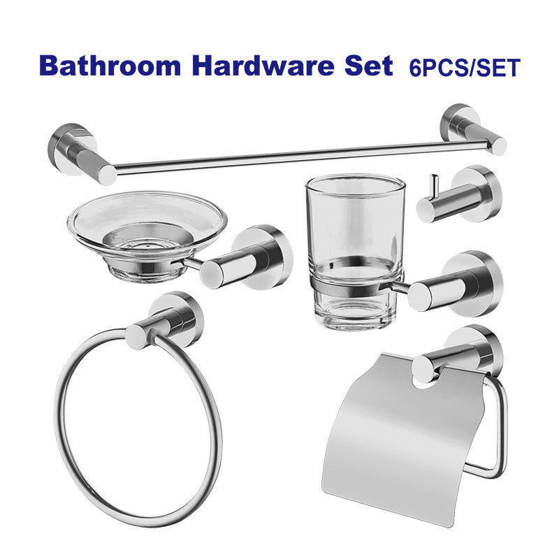 JUEGO DE ACCESORIOS PARA BAÑO 6 PIEZAS. CUERPO DE ALEACION DE ZINC Y ACERO INOXIDABLE. EMTOP