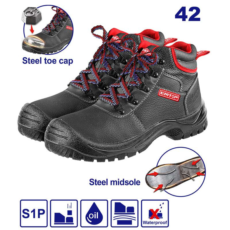 BOTAS DE SEGURIDAD PUNTA DE ACERO, ENTRESUELA ANTIESTATICO, ANTIVIBRACION, SUELA DE DOBLE DENSIDAD. TALLA 42. EMTOP