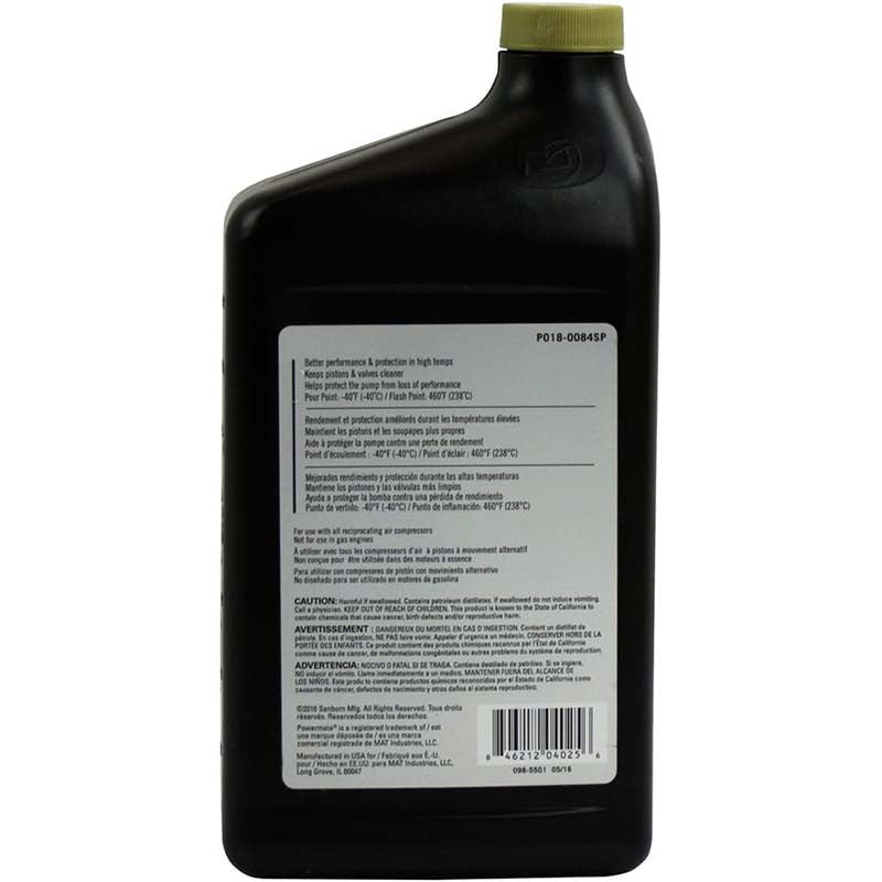 ACEITE PARA COMPRESOR DE AIRE, 1/4 DE GALON FULL SINTETICO. POWERMATE