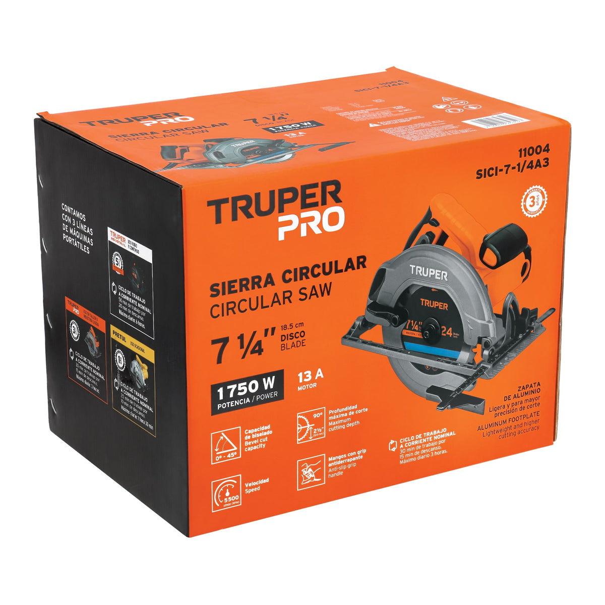 Sierra Circular 7 1/4" 1,750W 5,500 RPM Bisel 0-45° Profesional | TRUPER 11004