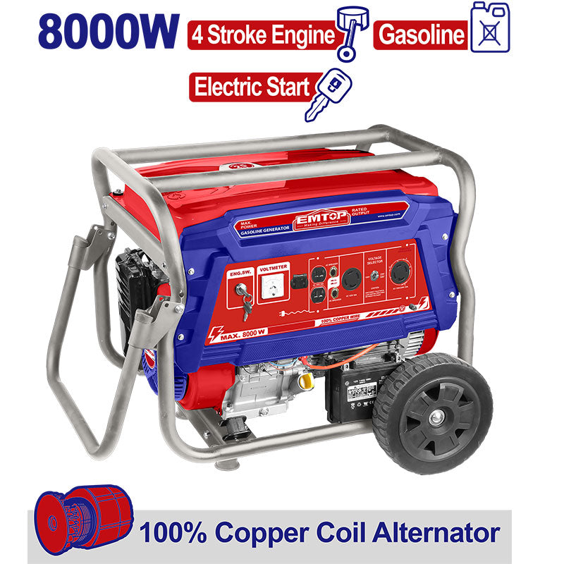 Generador A Gasolina 8,000 Watts, Motor 420cc, Arranque Electrico Y Manual, Tanque 25l, Con Ruedas Y Maneral. Emtop