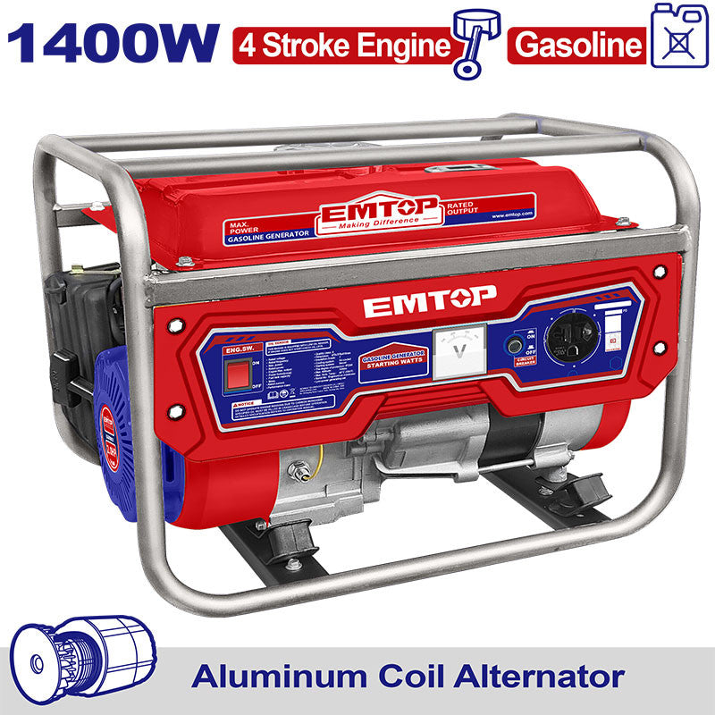 Generador A Gasolina 1400w, 110-120v, Motor 4 Tiempos, 98cc Arranque Manual, Tanque 5.5l. Emtop