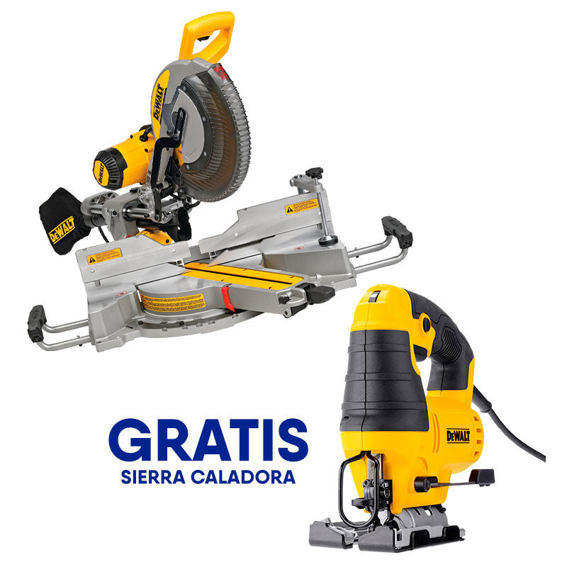 SIERRA INGLETEADORA 12 PULGADAS, 1675 WATTS, 3800RPM, TELESCOPICA, EJE 1 PULGADA, GRATIS SIERRA CALADORA DWE300. DEWALT