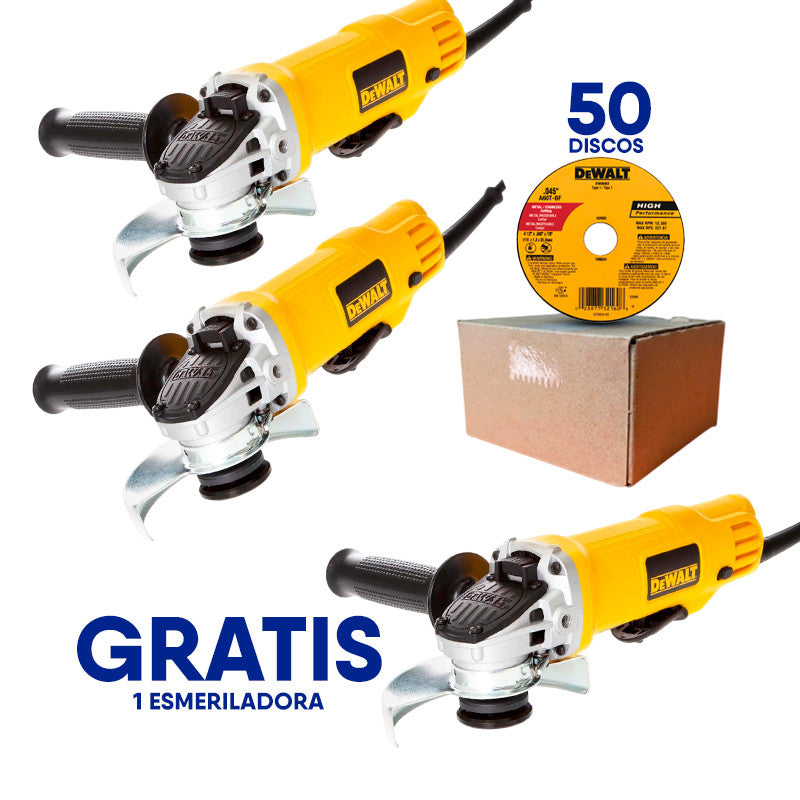 [DWE4120-OF] -Combo 3 Esmeriladoras De 4-1/2 Pulg, 900 Watts, 11,000 Rpm, Mas 50 Discos Corte Metal Dw8062. Dewalt