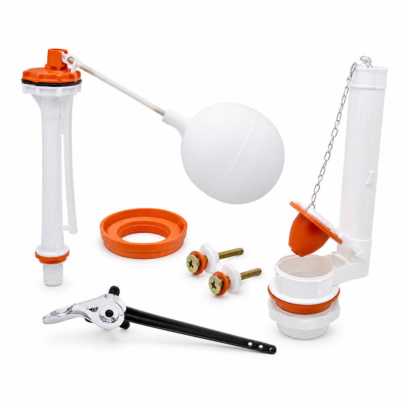 KIT DE REPARACION COMPLETO PARA TANQUE DE SANITARIO, 2 PLG G4 X 10 PLG, PALANCA CROMADA, ROSMASTER. FAMA