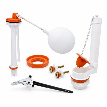 KIT DE REPARACION COMPLETO PARA TANQUE DE SANITARIO, 2 PLG G4 X 10 PLG, PALANCA CROMADA, ROSMASTER. FAMA