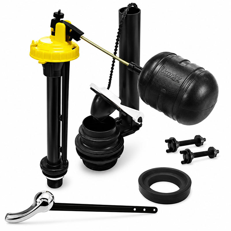 KIT DE REPARACION COMPLETO PARA TANQUE DE SANITARIO, 2 PLG X 10 PLG, PALANCA CROMADA Y EMPAQUE ESPONJOSO. FAMA