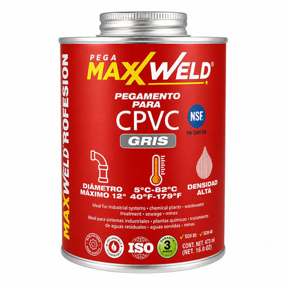 PEGAMENTO PARA CPVC GRIS, USO INDUSTRIAL, 473 ML, PEGAMAXX WELD