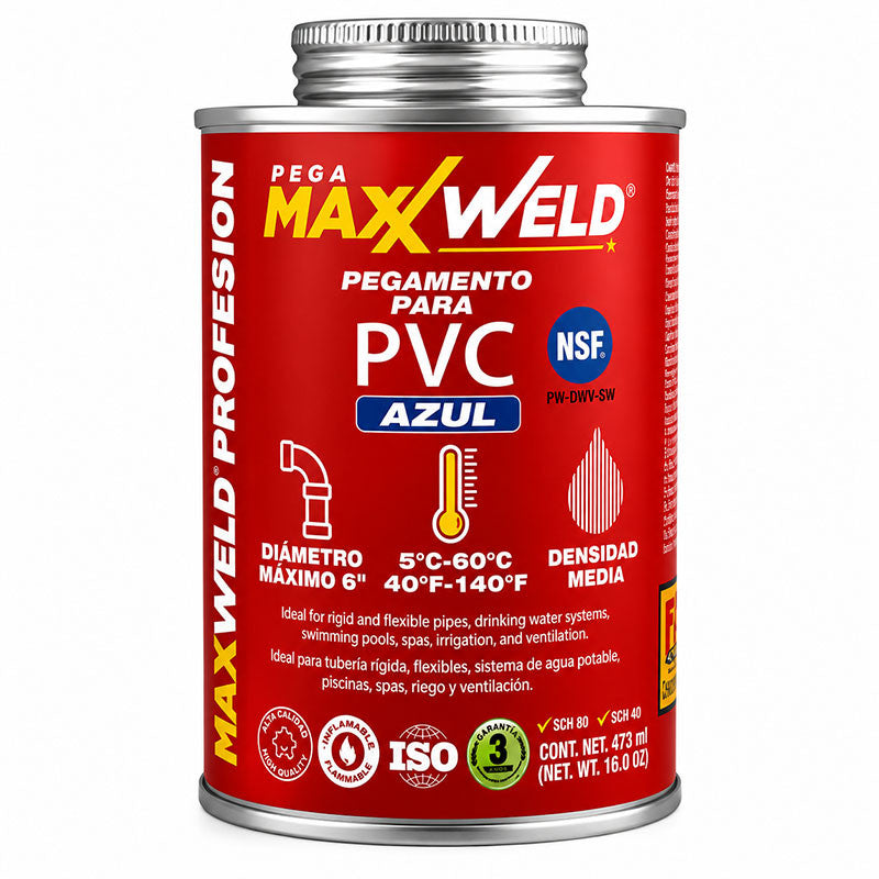 PEGAMENTO PARA PVC AZUL, USO RESIDENCIAL, 473 ML, PEGAMAXX WELD