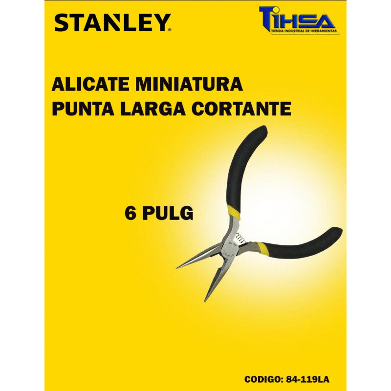[84-119LA] -Alicate Miniatura, Punta Larga Cortante, Largo 4 Pulg, Ancho 1-9/16 Pulg, Ancho De Punta 5/16 Pulg. Marca Stanley