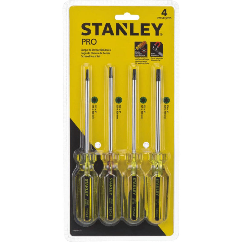 [STHT69173] -Juego De 4 Destornilladores, Pro Punta Torx , T15, T20, T25 Y T30. Marca Stanley