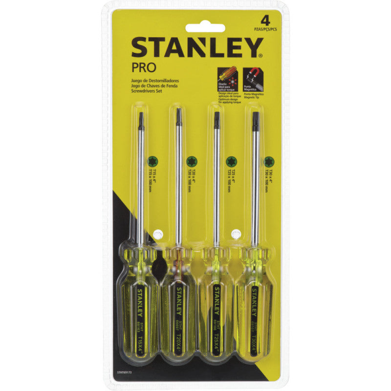 [STHT69173] -Juego De 4 Destornilladores, Pro Punta Torx , T15, T20, T25 Y T30. Marca Stanley
