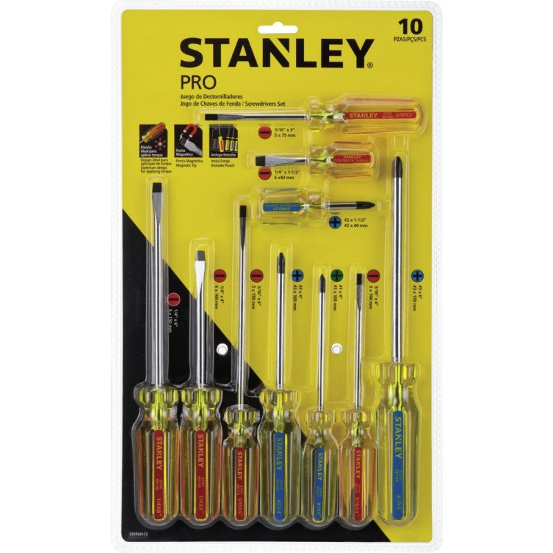 [STHT69172] -Juego De 10 Piezas, Destornilladores Pro, 6 Planos Y 4 Phillips. Marca Stanley