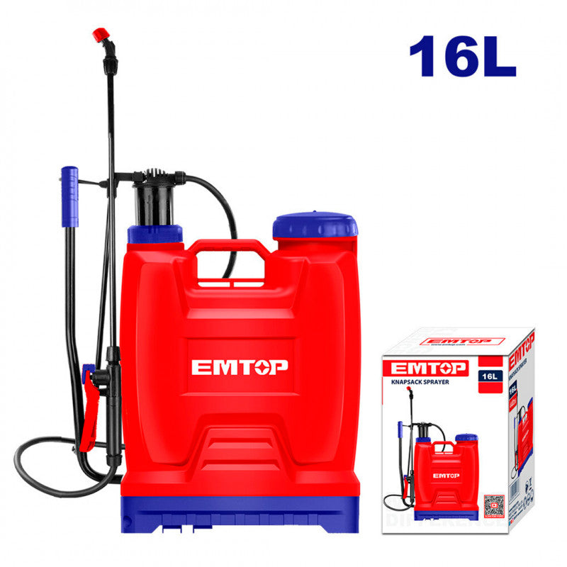 FUMIGADORA/PULVERIZADORA/ROCIADORA DE MOCHILA DE 16 LITROS, LANZA DE FIBRA DE VIDRIO, CORREAS ACOLCHADAS. EMTOP