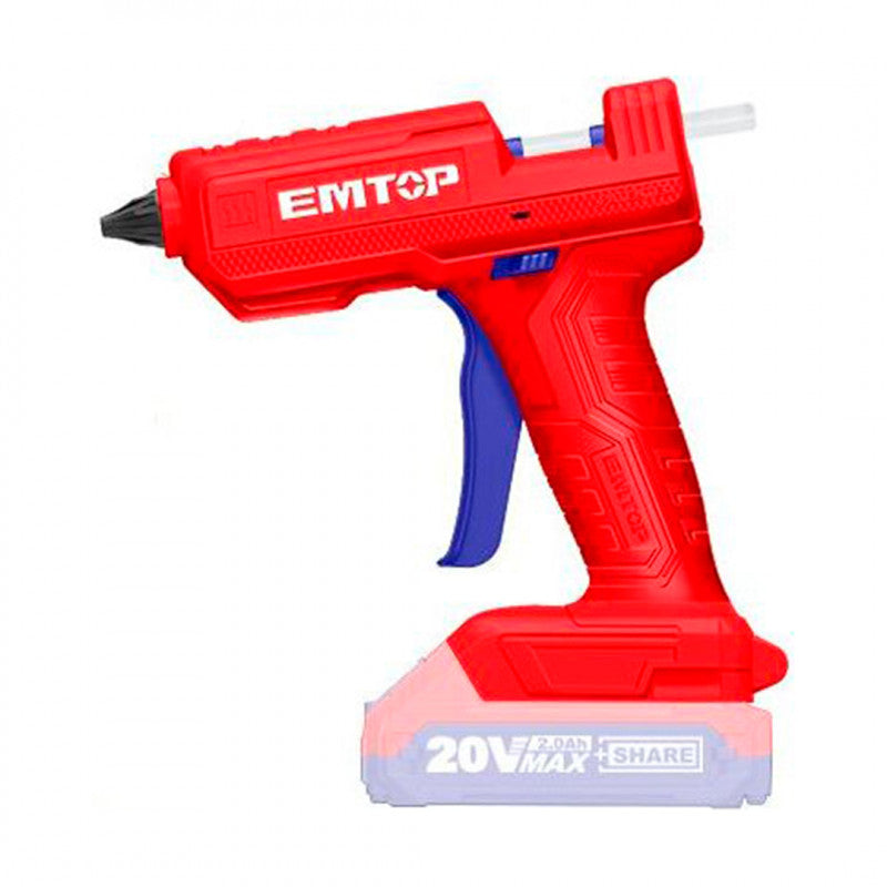 PISTOLA DE SILICON INALAMBRICA 20V. DIAMETRO DEL SILICON 11.2MM, SIN CARGADOR NI BATERIA. BARE TOOL. EMTOP