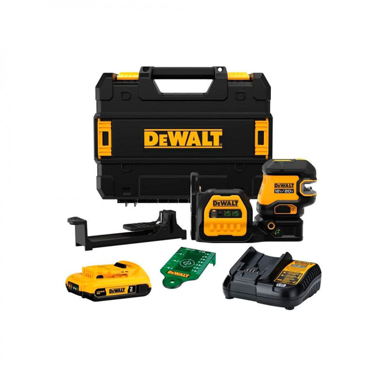 [DCLE34520G] -Nivel Laser Verde, 12/20 V, Linea Cruzada Y 5 Puntos, Alcance 150 Pies, Bateria, Cargador, 2 Accesorios Y Maleta. Dewalt