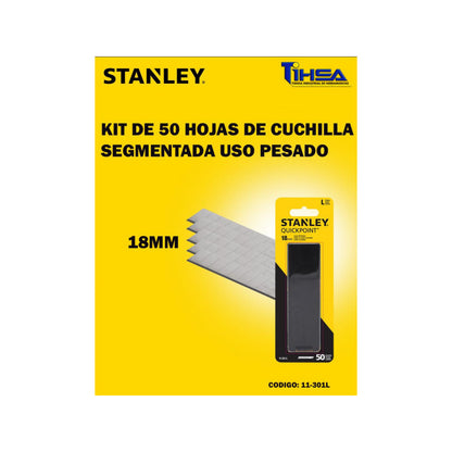 [11-301L] -Hoja Snap-Off De Repuesto, Set De 50 Piezas, Ancho De Hoja De 3/4 Pulgadas, 18mm, De 8 Segmentos. Marca Stanley