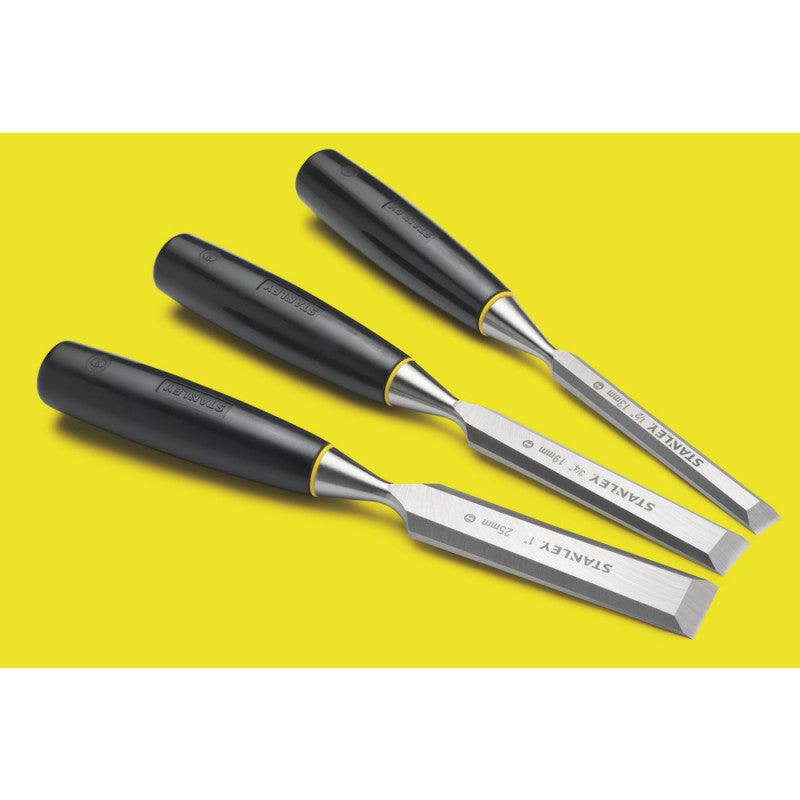 [16-125LA] -Juego De 3 Formones, Serie 5000, 1/2, 3/4, 1 Pulgadas Ancho-Hoja, 12, 19, 25 Milimetros. Marca Stanley