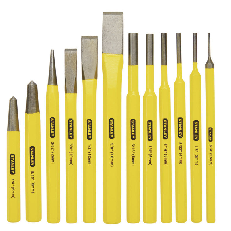 JUEGO DE 12 PIEZAS, CINCELES Y BOTADORES MANUALES. MARCA STANLEY