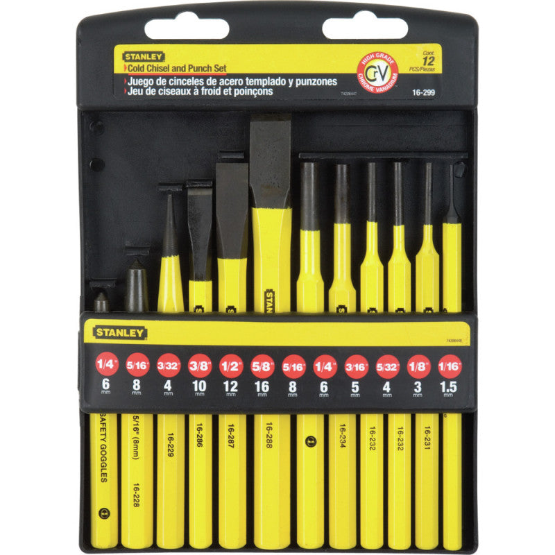 JUEGO DE 12 PIEZAS, CINCELES Y BOTADORES MANUALES. MARCA STANLEY