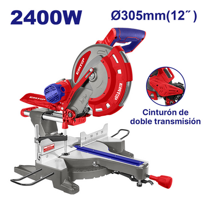 Sierra ingleteadora telescopica 12" 2400W 4500 RPM, EMTOP