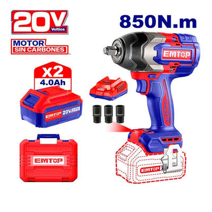 Llave de Impacto Inalámbrica 1/2" 850 Nm EMTOP