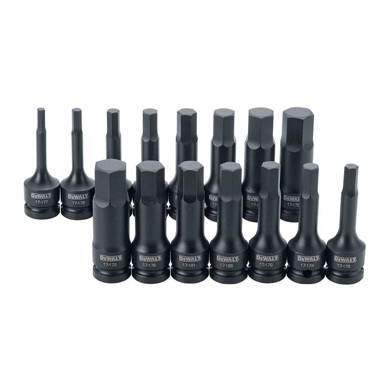 [DWMT19233] -Juego De 15 Copas De Impacto Raiz 1/2, Punta Hexagonal En Pulgadas Y Milimetricas, De 5/16 A 3/4 Plg. 6 A 19 Mm. Dewalt