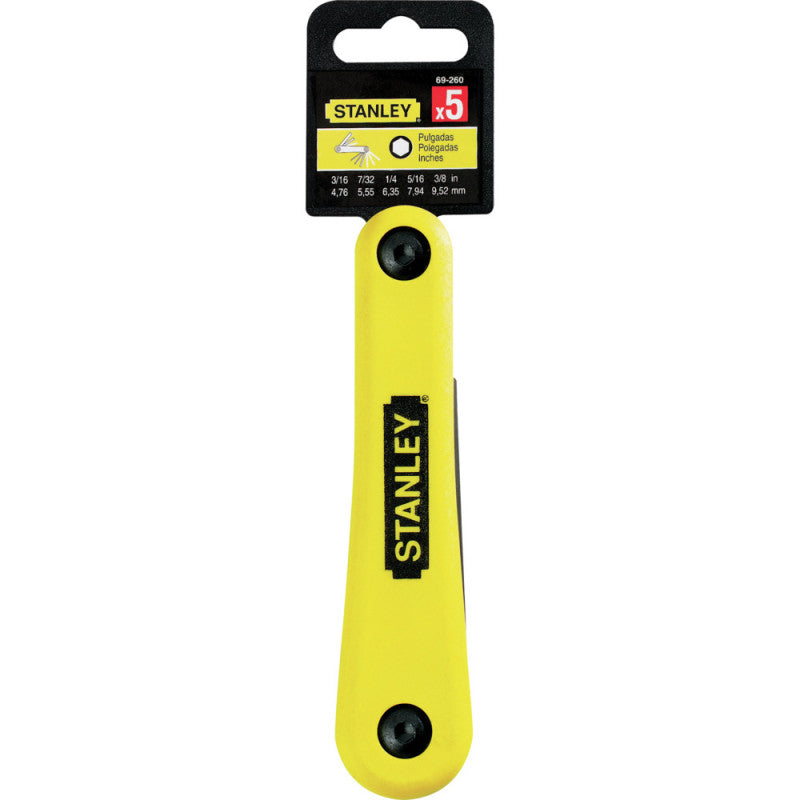[69-260] -Juego 5 Llaves Hexagonales/Allen, Plegables,Sae De 3/16, 7/32, 1/4, 5/16 A 3/8 Pulgadas. Marca Stanley