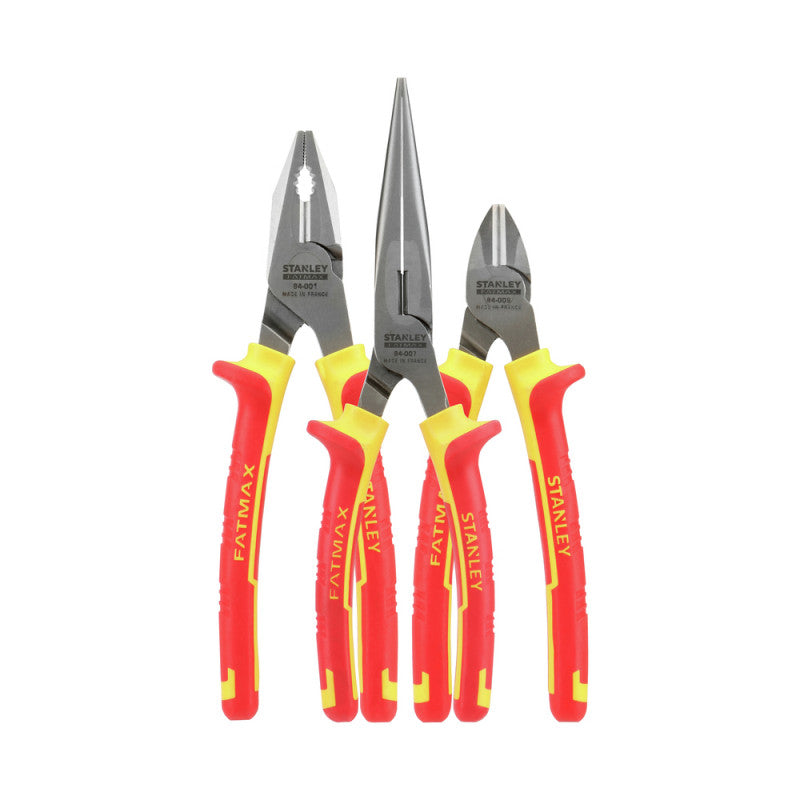 [84-011] -Juego De 3 Alicates Maxsteel Vde 1000v,Para Electricista, Corte Diagonal Y Punta Larga. Marca Stanley