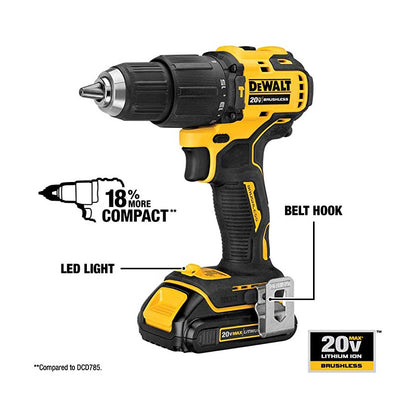 Barreno Percutor Atomic De 20 Voltios De 1/2 Pulg De 2 Baterias De 1 Cargador De Inalambrico Marca Dewalt