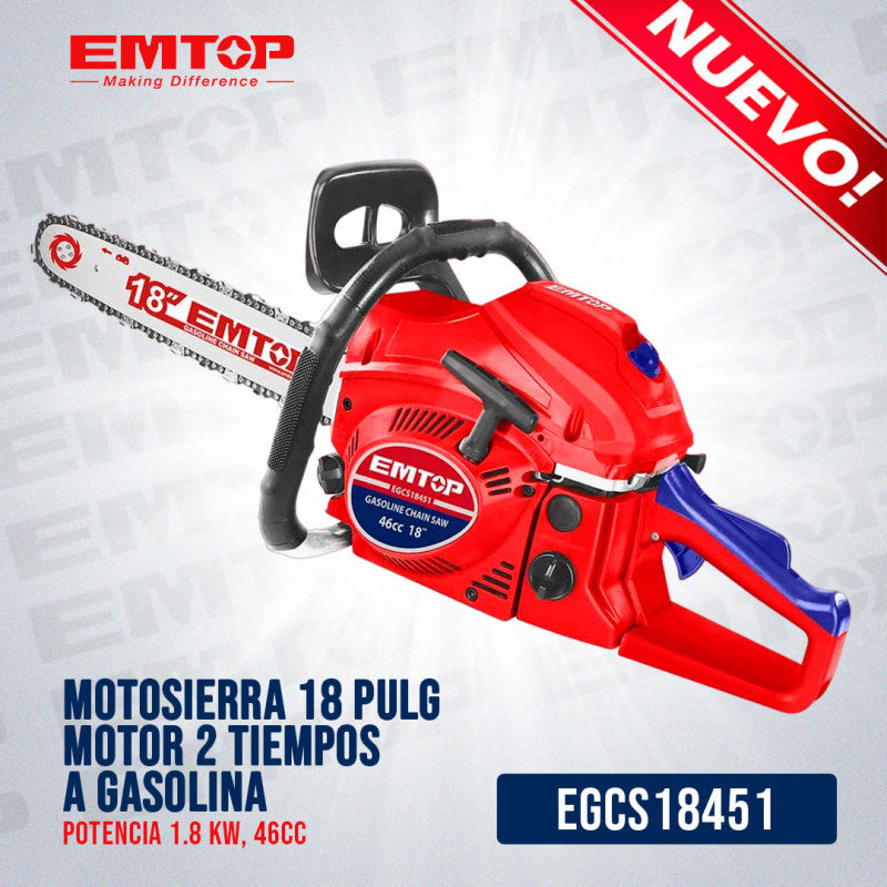 Motosierra De 18 Pulg De Motor 2 Tiempos A Gasolina De 24196820253 Potencia 1 8 Kw De 46cc Marca Emtop