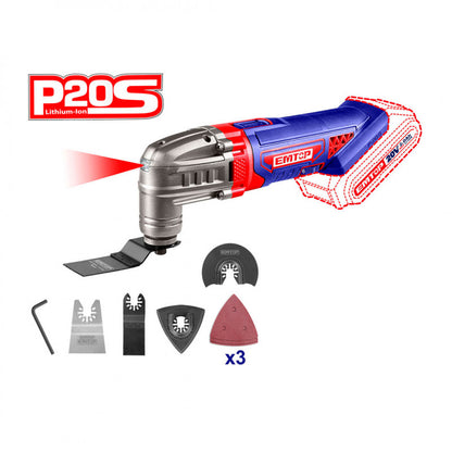 [ELMF2022] -Multiherramienta Inalambrica Oscilatoria, 20 Voltios, De 5000 A 20000 Rpm, Sin Bateria Ni Cargador. Bare Tool. Emtop