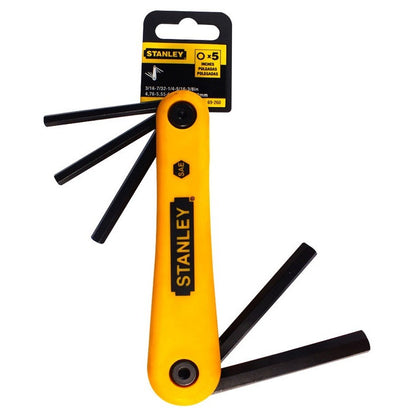 [69-260] -Juego 5 Llaves Hexagonales/Allen, Plegables,Sae De 3/16, 7/32, 1/4, 5/16 A 3/8 Pulgadas. Marca Stanley