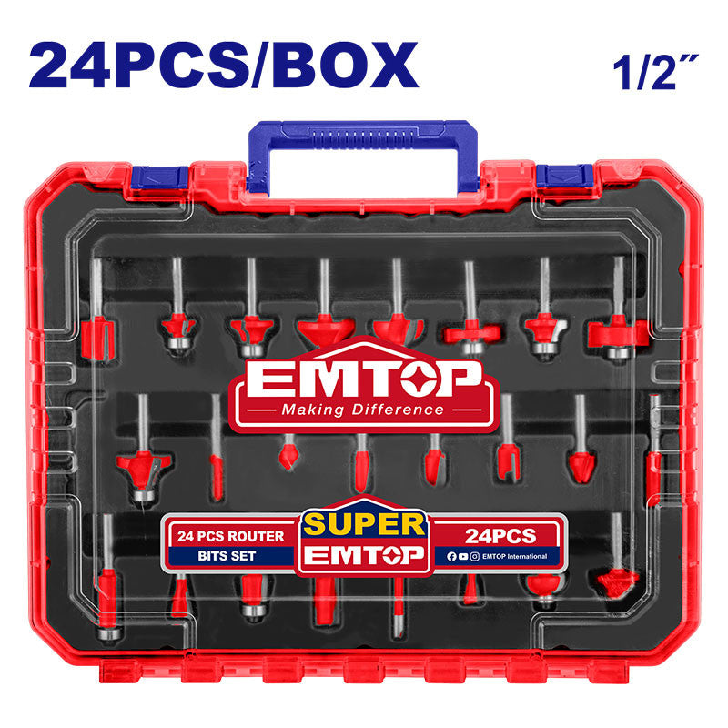 [ULRRT24122] -Juego De 24 Cuchilla Para Router, Milimetricas, Vastago 1/2. Emtop