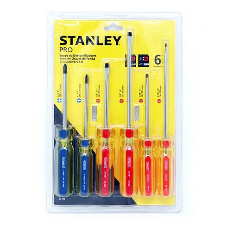[STHT69170] -Juego De 6 Destornilladores Pro, 4 Planos Y 2 Phillips. Marca Stanley