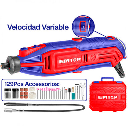[ULMGK1301] -Roto Tool/Rectificador De Matrices, 130 Watts, Collet De 1/8 Y 3/32, Con 129 Accesoriosy Maleta Plastica. Marca Emtop