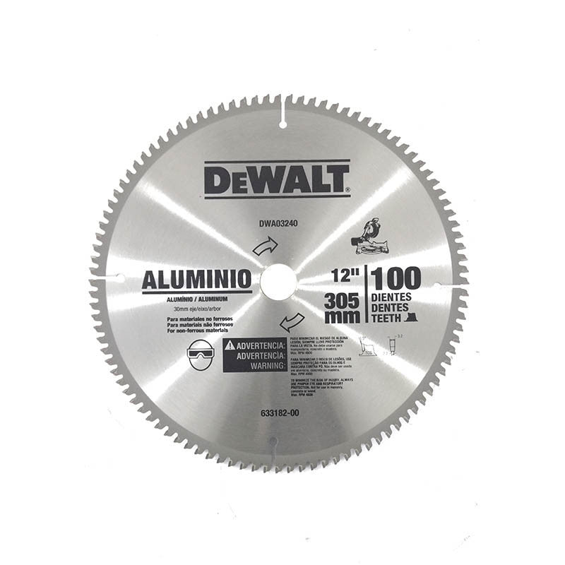 [DWA03240] -Disco De Sierra,12 Pulg, 100 Dientes, P/Aluminio Y No Ferrosos, Eje 30mm,Adaptador De 1 Pulg, 5/8 Y 3/4. Marca Dewalt
