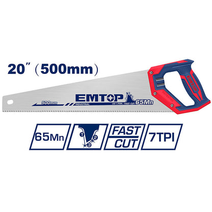 [EHAS5002] -Serrucho Profesional, Largo De 20 Pulgadas, 7 Dientes Por Pulgada. Marca Emtop