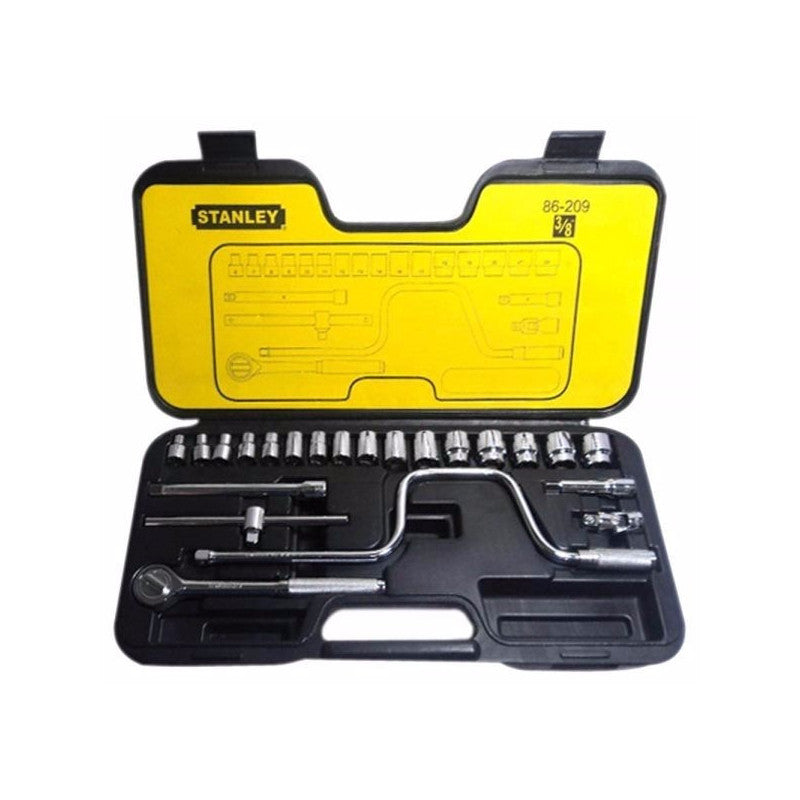 [86-209] -Juego De 23 Piezas, Copas En Milimetros,Raiz 3/8 Pulgadas, Con Maleta Plastica. Marca Stanley
