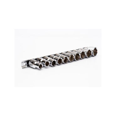 [86-734] -Juego De 11 Piezas, Copas 12 Puntos Raiz De 1/2 Pulgada, En Milimetros Con Ratceht Y Porta Copas. Marca Stanley