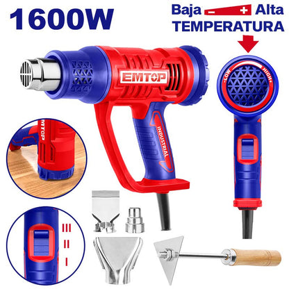 [ULHGN16045] -Pistola De Calor, 1,600 Watts, Temperatura Ajustable 50 A 550 Grados. Marca Emtop