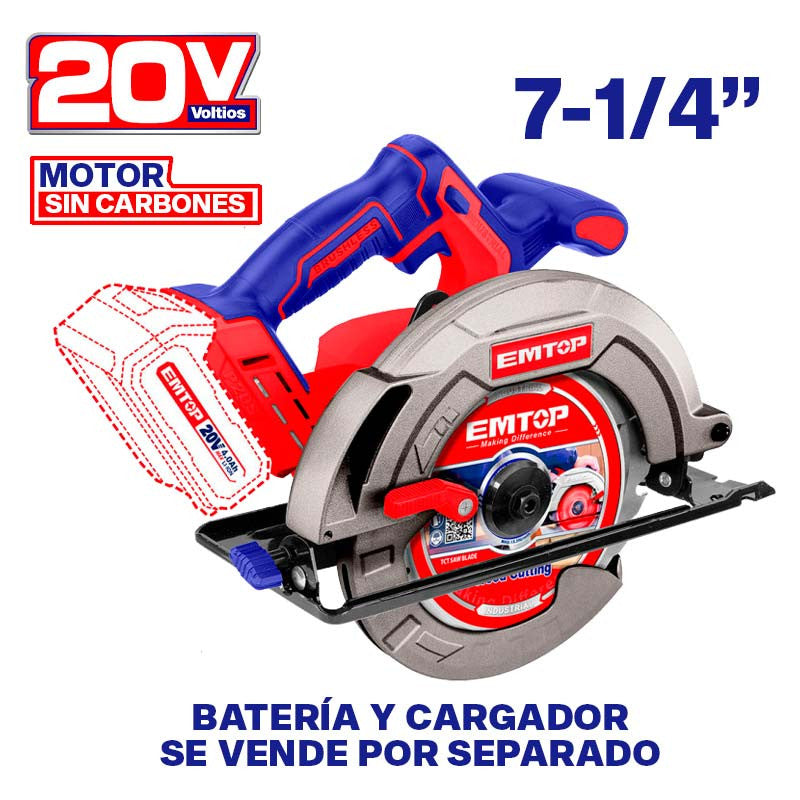 [ELCS1851] -Sierra Circular Inalambrica, 7-1/4 Pulg, 20 Voltios, Brushless, 4,800 Rpm, Sin Bateria Ni Cargador.bare Tool. Emtop