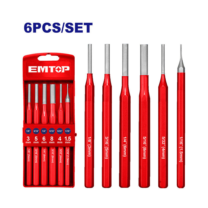 [EMCC8306] -Set De 6 Botadores/Punzones Cabeza Redonda, 1/16, 1/8, 5/32, 3/16, 1/4, 5/16 De Pulgada. Marca Emtop