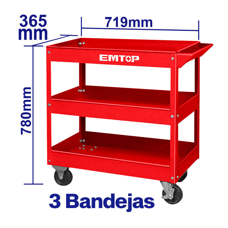 [ETCS0301] -Carro De Servicio Para Herramientas De Mecanica, 3 Charolas, Largo 71.9 X Ancho 36.5 X Alto78.0 Centimetros. Emtop